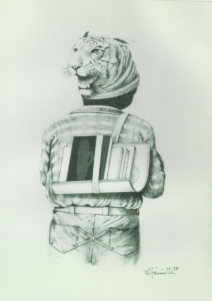 William Girometti, Giovane studente (Spontaneità preclusa), 1979, grafica personalizzata, cm. 50x70