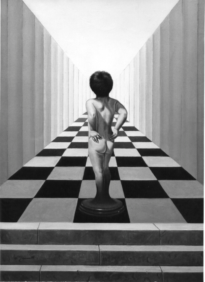 William Girometti, Disamina della verità obiettiva, 1979, olio su tela, cm. 50x70. Versione B/N